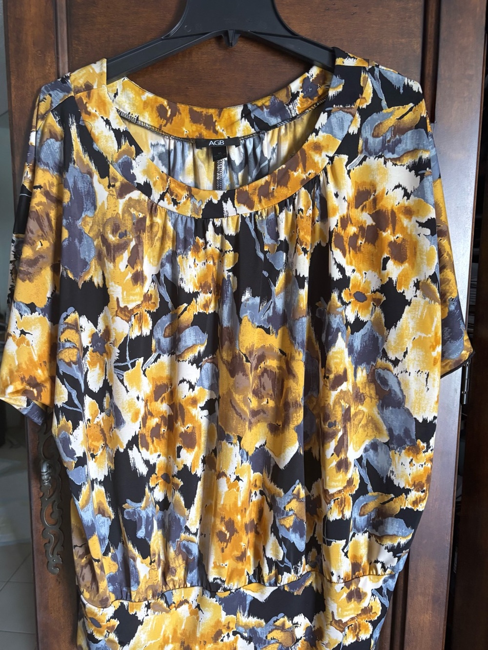 AGB Mustard, Gray and Black Floral Satin Tunic
